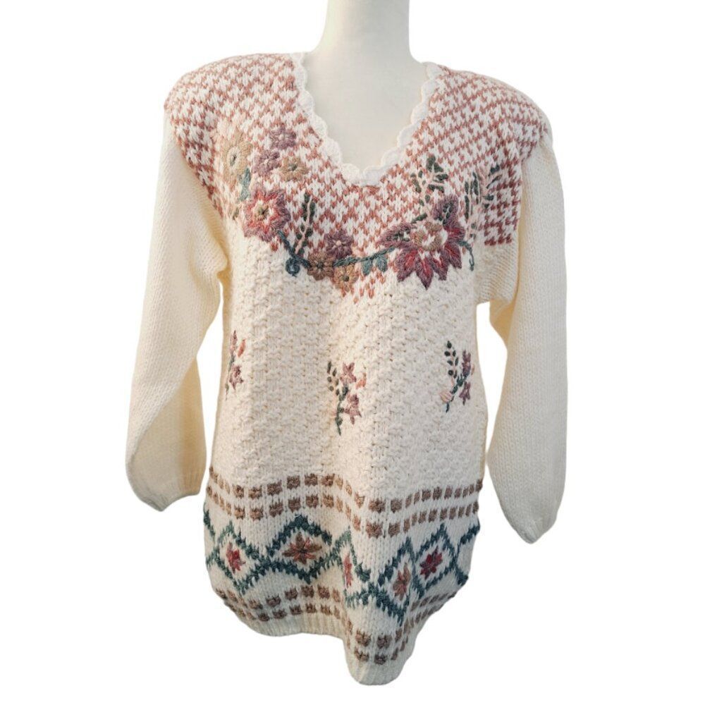 Sarah Morgan  Vintage 90'S Knit Pullover Sweater Dusty Pink Floral Coquet Small